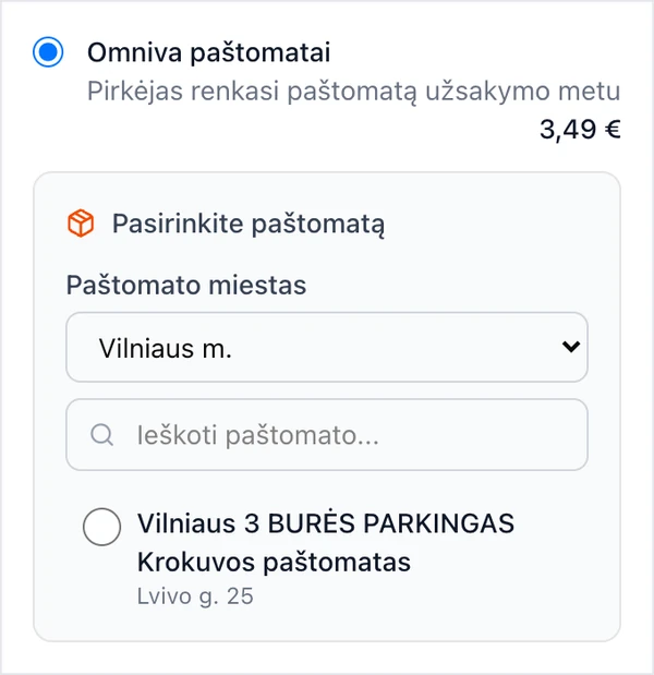 Omniva paštomato pasirinkimas atsiskaitant